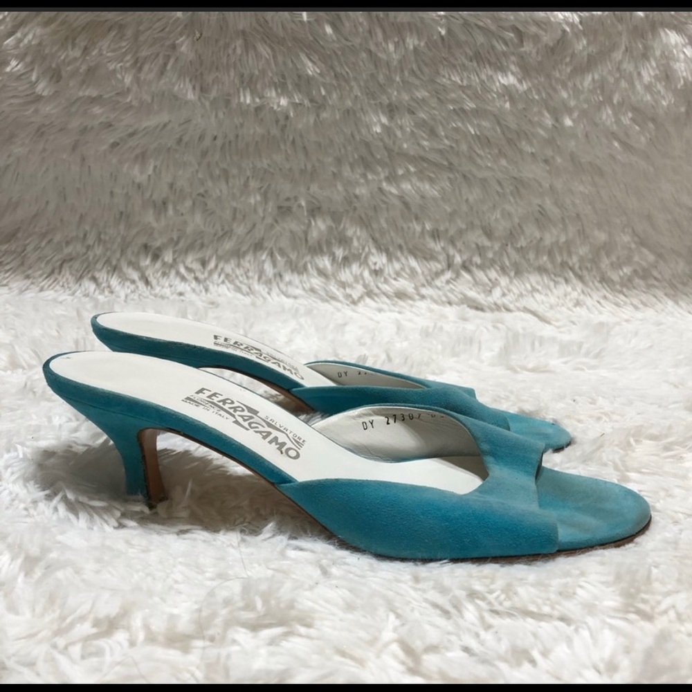 Salvatore Ferragamo Blue Suede Heels